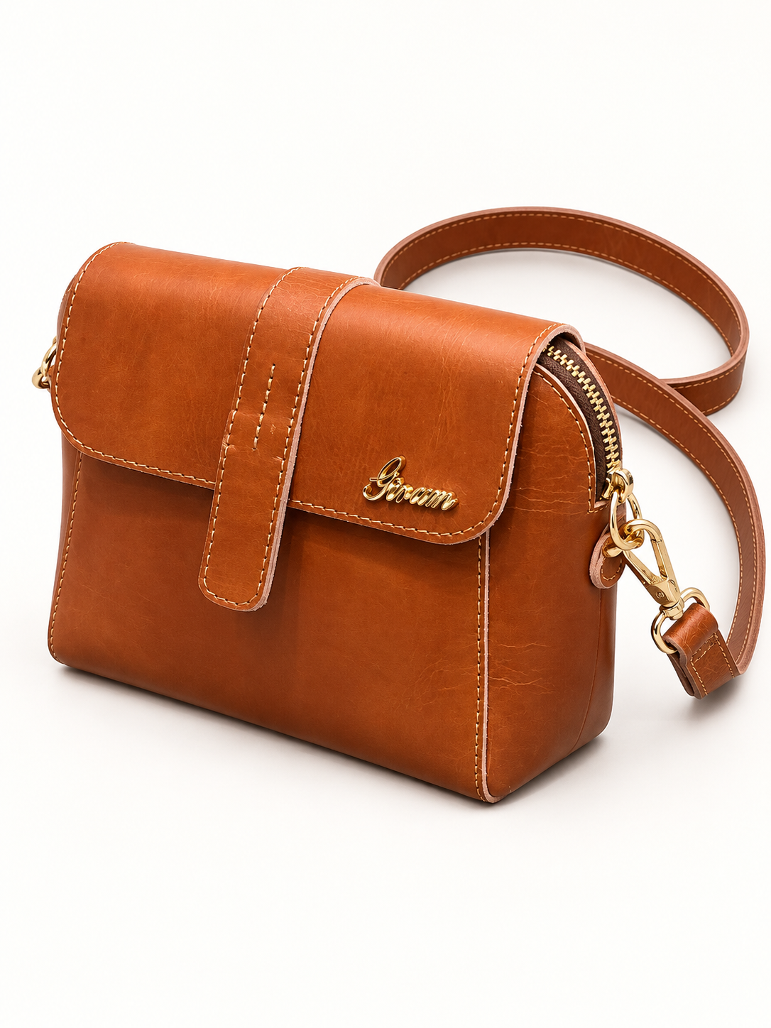 Girum Cognac Leather Crossbody Bag